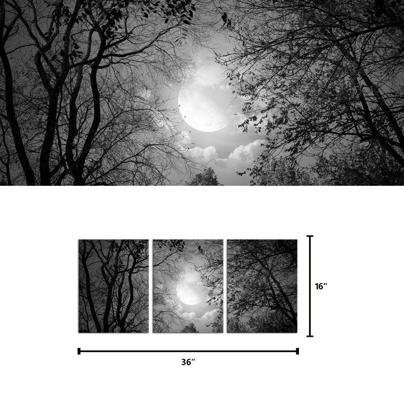 Visual Art Decor Black and White Full Moon Forest Trees Picture Goth Room Decor Canvas Wall Art Framed Artwork Gothic Home Decor Living Room Bedroom Home Office Decoration 3 Piece - Image 5
